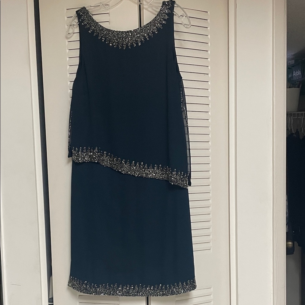 J Kara Navy Sleeveless Dress with Gold Embellishments - beautiful dress